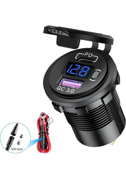 Pd+Qc3.0 Tamamen Metal Usb Araç Şarj Cihazı Hızlı Şarj-Mavi Işık (Bir Set) (Yurt Dışından)