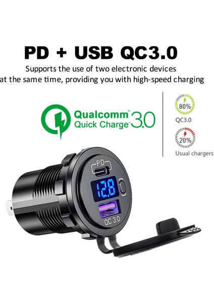 Pd+Qc3.0 Tamamen Metal Usb Araç Şarj Cihazı Hızlı Şarj-Mavi Işık (Bir Set) (Yurt Dışından) indirimleri