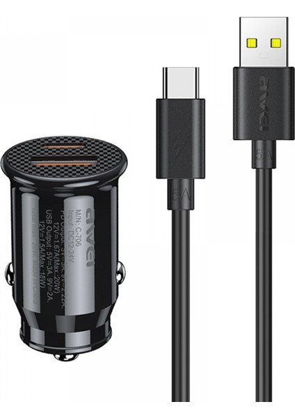 Hızlı Şarj Araç Şarj Cihazı， 20w Pd Type-C + Qc 3.0 Type-A Araç Şarj Cihazı, Cl-110t Veri Kablosu İle (Yurt Dışından)