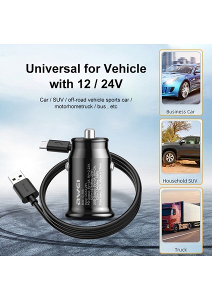 Hızlı Şarj Araç Şarj Cihazı， 20w Pd Type-C + Qc 3.0 Type-A Araç Şarj Cihazı, Cl-110t Veri Kablosu İle (Yurt Dışından) modelleri