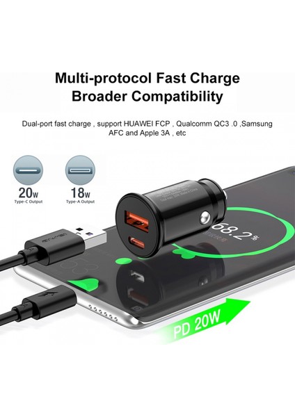 Hızlı Şarj Araç Şarj Cihazı， 20w Pd Type-C + Qc 3.0 Type-A Araç Şarj Cihazı, Cl-110t Veri Kablosu İle (Yurt Dışından) fırsatları