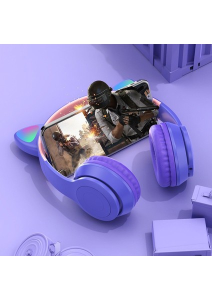Kablosuz Bluetooth Kulaklık Kedi Kulak Oyun Kulaklığı Glow Işık Kask Sevimli Spor Müzik Kulaklık Çocuklar Için Kız Hediyeler (Yurt Dışından)