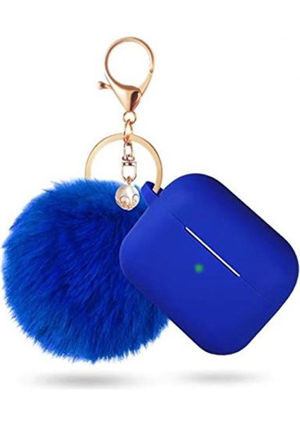 3(2021), Apple Airpod 3rd Generation Women's Case, Air Pod 3rd Generation Charging Case Silicone Case With Pom Pom Keychain Accessory(Blue) (Yurt Dışından)