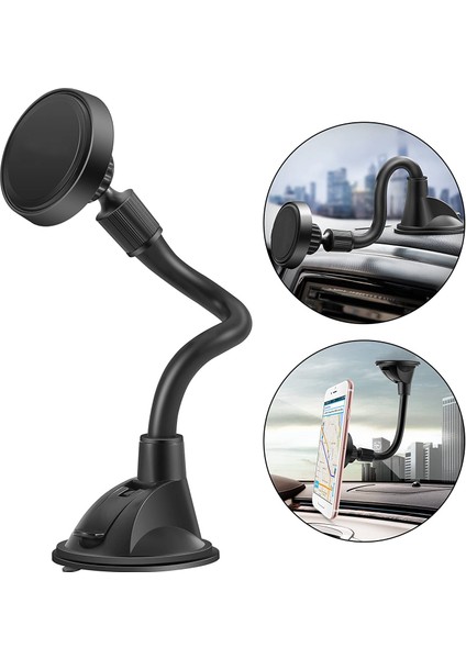 Uzun Kol Evrensel Manyetik Beşik Ön Cam Pano Cep Telefonu Montaj Tutucu, Yumuşak Firma Kaz Kolu ve Geliştirilmiş Vantuz (Yurt Dışından)
