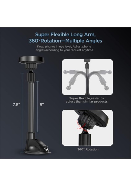 Uzun Kol Evrensel Manyetik Beşik Ön Cam Pano Cep Telefonu Montaj Tutucu, Yumuşak Firma Kaz Kolu ve Geliştirilmiş Vantuz (Yurt Dışından) modelleri