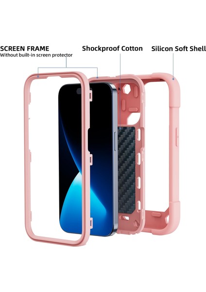 iPhone 15 Pro Max Kılıfı ile Uyumlu 6,7" - Halka Standlı Ağır Hizmet Darbeye Dayanıklı Askeri Sınıf Sağlam Kapak, Cam Ekran Koruyucu ve Kamera Lens Koruyucu (Pembe) (Yurt Dışından)