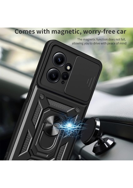Xiaomi Redmi Için Uygun Not 12 4g Sürgülü Kamera Kapağı ile Askeri Sınıf Anti Damla Kırmızı Telefon Kılıfı Halka Braketi ile (Yurt Dışından) fiyatları