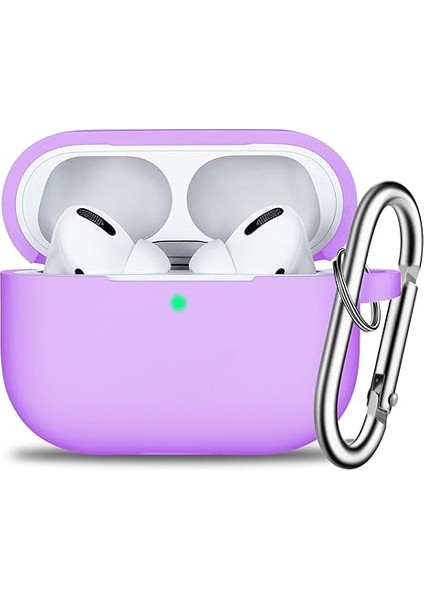 Pro Case Cover With Keychain, Full Protective Silicone Skin Accessories For Women Girl With Apple 2019 Latest Pro Case, Front LED Visible-Lavender (Yurt Dışından)