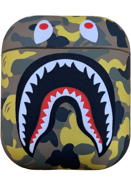 Daınıfeı Shark Teeth Soft Silicone Camouflage Case, Fashion Designer Case For 1 & 2, Cute Cartoon Imd Camo Case Shockproof Protective Cover Skin For Men Boys Girls(Yellow) (Yurt Dışından)