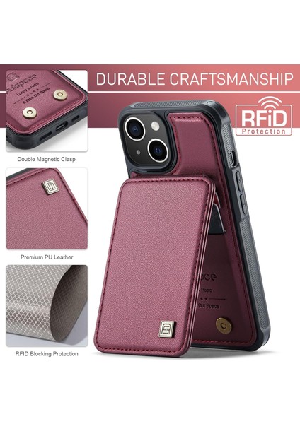 iPhone 15 Plus ile Uyumlu, Yukarı-Aşağı Çevirmeli Kart Tutacağı, Pu Deri Kickstand Kart Yuvaları Kılıfı, Çift Manyetik Toka, Dayanıklı Darbeye Dayanıklı Kapaklı Mor Cüzdan Kılıfı (Yurt Dışından)