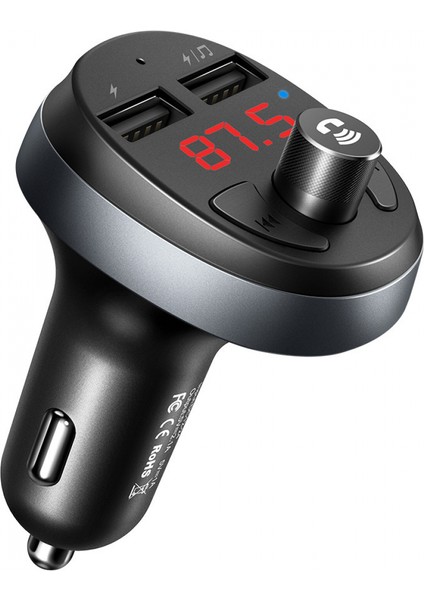 Transmıtter 2 Usb Çıkışlı Bluetooth Kulaklıklı 3.1a Çakmak Şarj Siyah (Yurt Dışından)