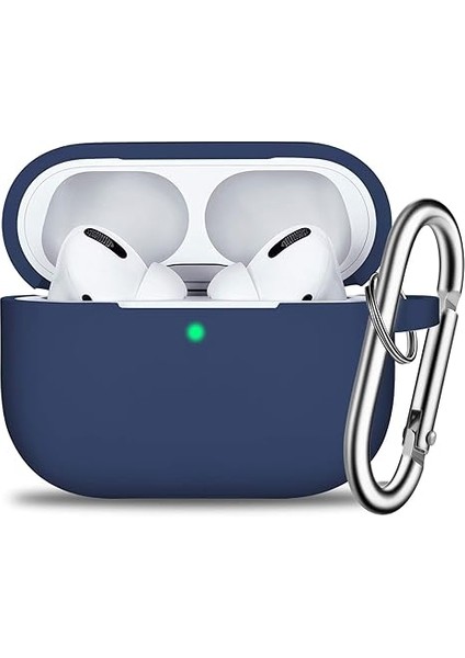 Pro Case Cover With Keychain, Full Protective Silicone Skin Cover For Women Men With Apple 2019 Latest Pro Case, Front LED Visible-Midnight Blue (Yurt Dışından)