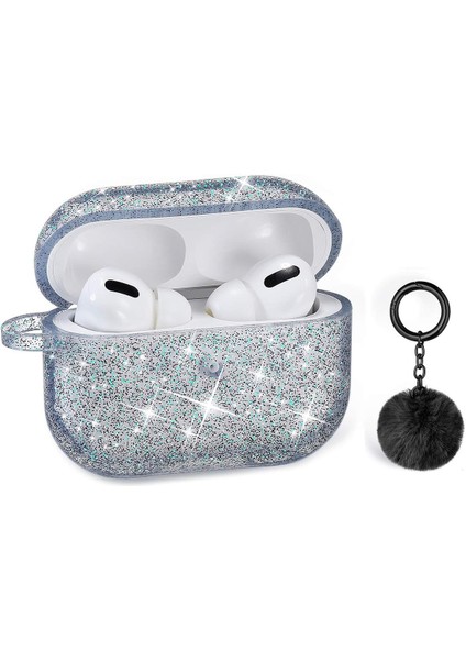 Pro Case, Case Cover Silicone Skin, Protective Cute Bling Glitter Case With Fluff Ball Keychain, Scratch Proof And Drop Proof For Apple Pro(Black) (Yurt Dışından)