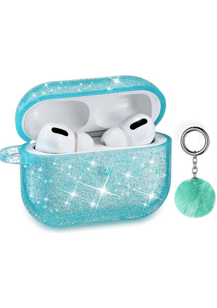 Pro Case, Case Cover Silicone Skin, Protective Cute Bling Glitter Case With Fluff Ball Keychain, Scratch Proof And Drop Proof For Apple Pro (Green) (Yurt Dışından)