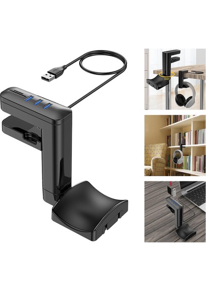 Altı Kulaklık Kelepçesi Ayarlanabilir Üstü Standı + Hub Için Çoklu USB Bağlayın (Yurt Dışından)