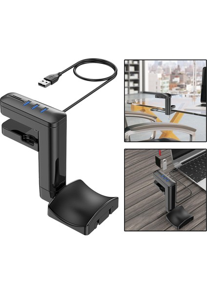 Altı Kulaklık Kelepçesi Ayarlanabilir Üstü Standı + Hub Için Çoklu USB Bağlayın (Yurt Dışından)