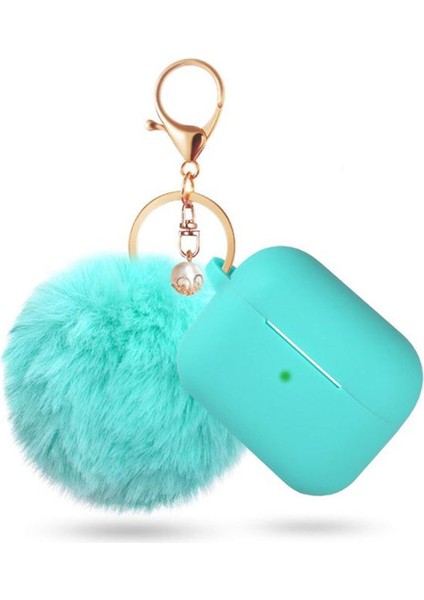 3(2021), Apple Airpod 3rd Generation Women's Case, Air Pod 3rd Generation Charging Case Silicone Case With Pom Pom Keychain Accessory(Green) (Yurt Dışından)