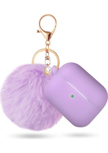 3(2021), Apple Airpod 3rd Generation Women's Case, Air Pod 3rd Generation Charging Case Silicone Case With Pom Pom Keychain Accessory(Light Purple) (Yurt Dışından)