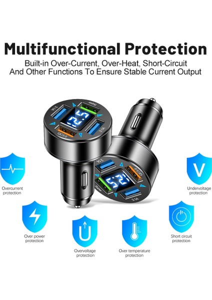 66w Hızlı Araç Şarj Cihazı 4 Bağlantı Noktalı Mavi Işık Güç Soketi Qc 3.0 Hızlı Şarj Adaptörü İphone Samsung Için Led Dijital Ekran (Yurt Dışından) indirimleri
