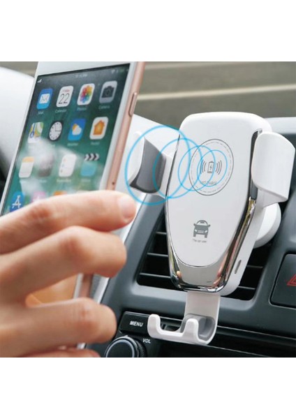 Qi Kablosuz Hızlı Şarj Otomatik Sıkma Araç Montajı, Hava Firar Telefon Tutucu - CF90 Hızlı Şarj Beyaz Tam Set (Bir Set) (Yurt Dışından)