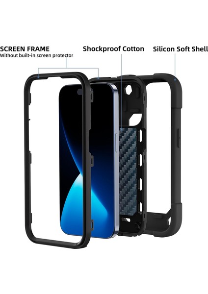 iPhone 15 Pro Max Kılıfı ile Uyumlu 6,7" - Ağır Hizmet Darbeye Dayanıklı Askeri Sınıfta Sağlam Kapak, Halkalı Stand, Cam Ekran Koruyucu ve Kamera Lens Koruyucu (Siyah) (Yurt Dışından)