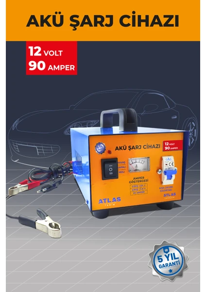 ATLAS AKÜ ŞARJ CİHAZI 12 VOLT 90 AMPER 5 YIL GARANTİ