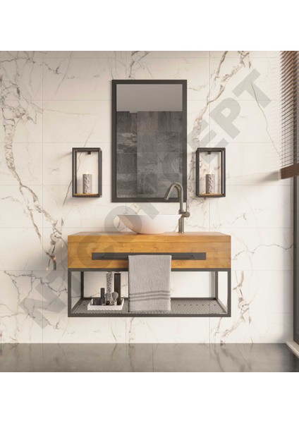Artes Ayna Çerçeveli Masif Ahşap Lavabo Dolabı Hilton