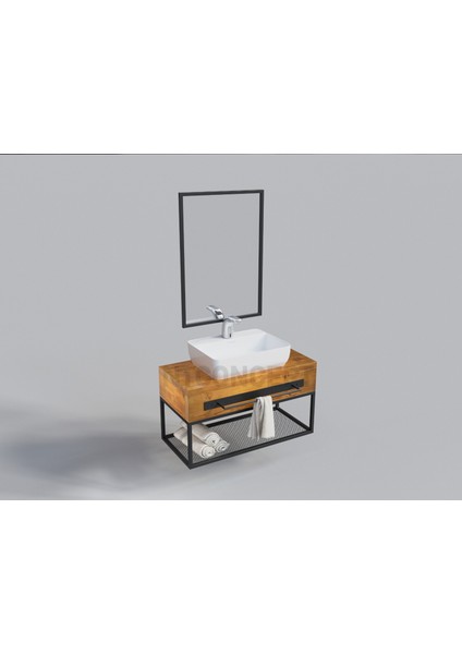 Artes Ayna Çerçeveli Masif Ahşap Lavabo Dolabı Hilton