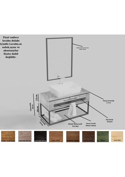 Artes Ayna Çerçeveli Masif Ahşap Lavabo Dolabı Hilton
