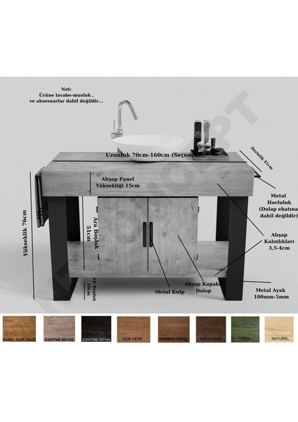 Miha Masif Ahşap Lavabo Dolabı Hilton