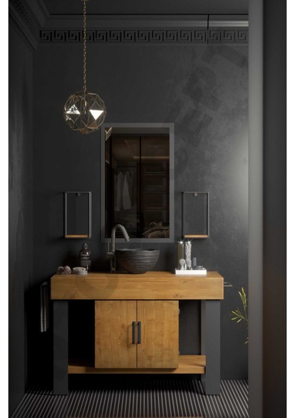 Arwen Ayna Çerçeveli Masif Ahşap Lavabo Dolabı Hilton