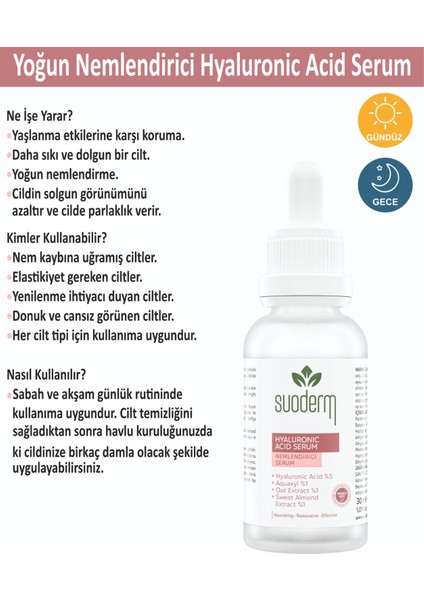 Hyaluronic Acid Serum - Yoğun Nemlendirici Hyaluronic Acid %5 Aquaxyl %1 Oat Extract %1