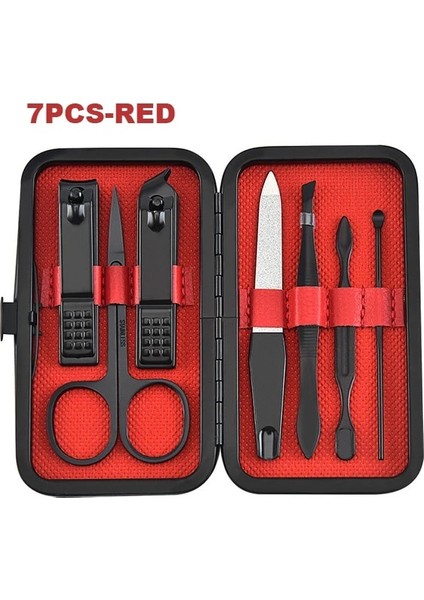 7pcs-Red 7 Adet Tırnak Makası Seti Paslanmaz Çelik Çok Fonksiyonlu Günlük Ayak El Bakımı Aletler Seti Profesyonel Makas Cımbız Kulak Temizleme Çubuğu (Yurt Dışından)