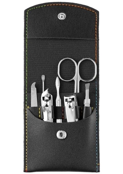 Siyah Çanta 7 Parça Taşınabilir Paslanmaz Çelik Profesyonel Tırnak Makası Kulak Kaşık Seyahat Pedikür Manikür Aracı Set Tırnak Bakımı Kesici Set (Yurt Dışından)