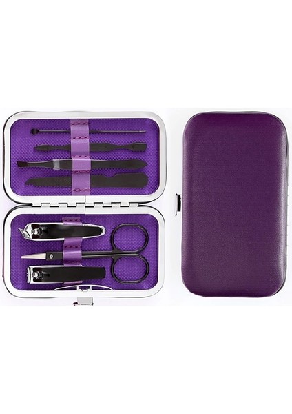 Mor 7 Adet Profesyonel Paslanmaz Çelik Tırnak Makası Manikür Pedikür Bakım Ayak Tırnak Tırnak Eti Giyotin Makası Seyahat Çantası Aracı (Yurt Dışından)