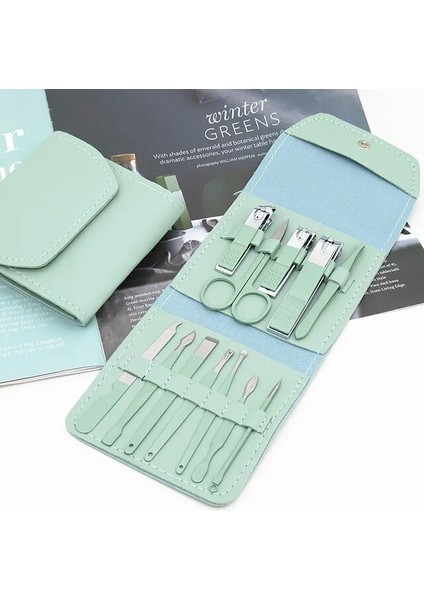 12 Adet Yeşil Profesyonel Makas Seti Tırnak Makası Paslanmaz Çelik Tırnak Kesici Manikür Seti Taşınabilir Kiti Seti Çivi Makyaj Bakım Aracı (Yurt Dışından)