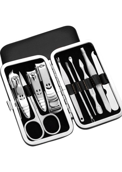 BLACK-10PCS 10 Adet Profesyonel Paslanmaz Çelik Tırnak Makası Manikür Pedikür Bakım Ayak Tırnak Tırnak Eti Giyotin Seyahat Çantası Aracı (Yurt Dışından)