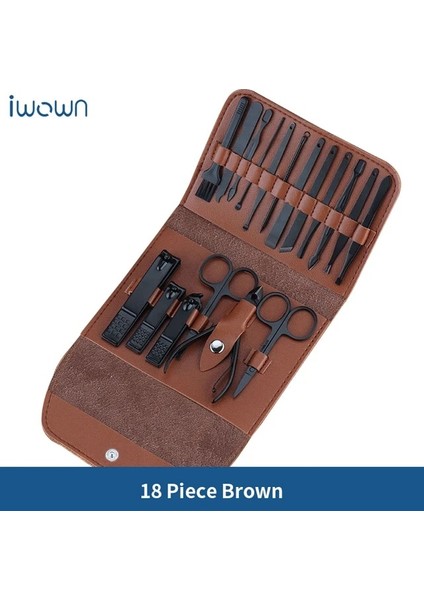 18 Adet Kahverengi Profesyonel Makas Seti Tırnak Makası Paslanmaz Çelik Tırnak Kesici Manikür Seti Taşınabilir Kiti Seti Çivi Makyaj Bakım Aracı (Yurt Dışından)