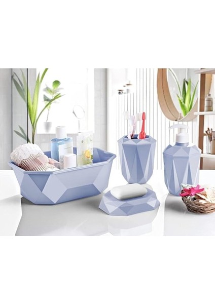 Prizma 4'lü Banyo Seti - Banyo Organizer - Banyo Dekorasyon Seti Buz Mavi fiyatları