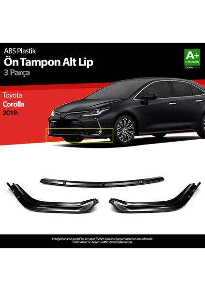Toyota Corolla Abs Plastik Ön Tampon Alt Lip 3 Prç. 2019 Üzeri A+ Kalite