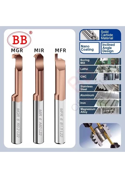 Mgr 5 B1.5 L22 Bb Mgr Mır Mfr Kanal Açma Için Delici Kesici Diş Kaplamalı Karbür Mini Iç Torna Turing Aracı Iç Freze (Yurt Dışından)