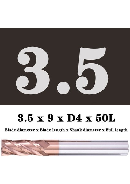 3.5X9XD4X50L Freze Kesici Alaşım Kaplama Tungsten Çelik Takım Işleme HRC55 Freze Freze Kesici Kiti Freze Tezgahları Cnc Freze Uçları (Yurt Dışından)