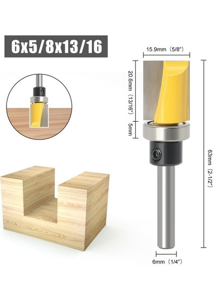 6X15.9X20.6 6MM/6.35MM Shank Yönlendirici Bit Seti Rulman Kırpma Ucu Düz Freze Kesicisi Ahşap Uçları Tungsten Karbür Kesme Ağaç Işleme (Yurt Dışından)