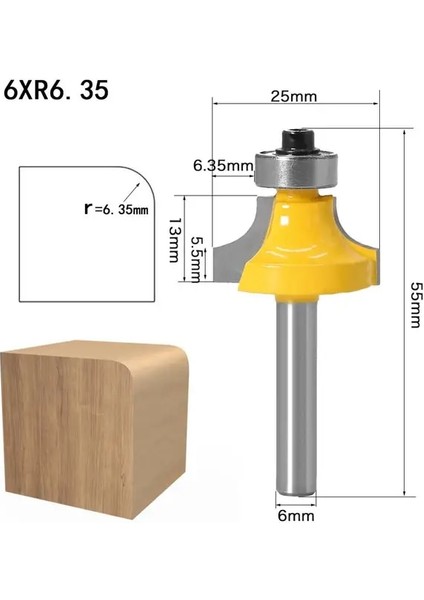 6xr6.35 1 Adet 6mm Saplı Köşe Yuvarlak Yönlendirici Bit ile Bearingfreze Kesici Ahşap Ahşap Tungsten Karbür (Yurt Dışından)