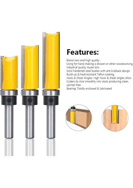 19XD8X50X94L Cmcp 8mm Shank Gömme Trim Rulman 5/8 "bıçak Şablonu Yönlendirici Bit Düz Yuvası Desen Bit Karbür End Mill Ahşap Yönlendirici Bit (Yurt Dışından) modelleri
