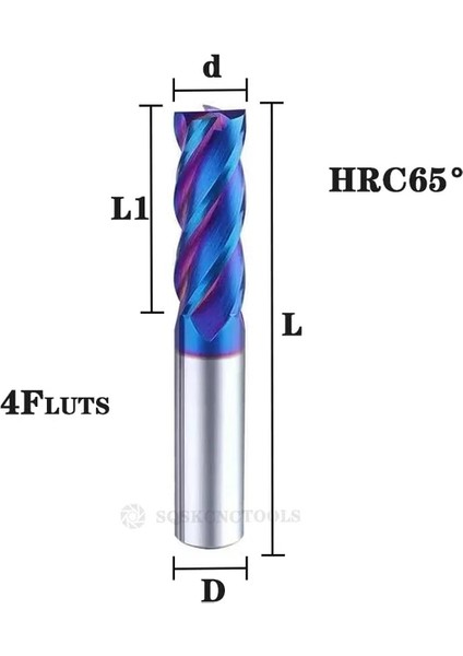 D1X4DX3X50L 4FHRC65 Karbür Yarıçapı Uç Kesici Değirmen Alüminyum Cnc Freze Kesici Metal Tungsten Çelik Cnc Işleme Endmils (Yurt Dışından)