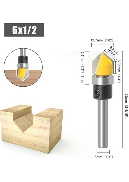 V.groovin 6X12.7 6MM/6.35MM Shank Yönlendirici Bit Seti Rulman Kırpma Ucu Düz Freze Kesicisi Ahşap Uçları Tungsten Karbür Kesme Ağaç Işleme (Yurt Dışından)