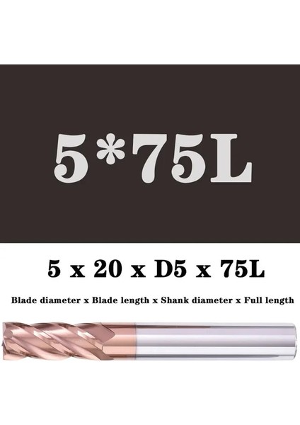 5.0X20XD5X75L Freze Kesici Alaşım Kaplama Tungsten Çelik Takım Işleme HRC55 Parmak Freze Freze Kesicisi Kiti Freze Tezgahları Cnc Freze Uçları (Yurt Dışından)