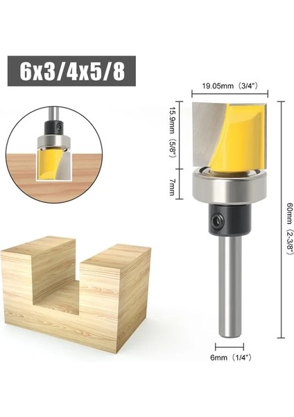 6X19.05X15.9 6MM/6.35MM Shank Yönlendirici Bit Seti Rulman Kırpma Ucu Düz Freze Kesicisi Ahşap Uçları Tungsten Karbür Kesme Ağaç Işleme (Yurt Dışından)