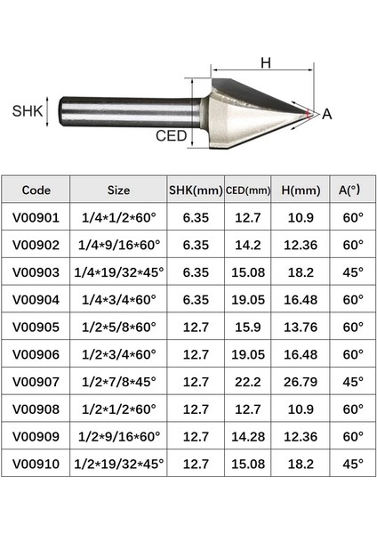 V00903 Tıdeway 45 60 Derece V Bit Tungsten Karbür 3D V-Şekilli Gravür Yönlendirici Bit Cnc Ağaç Işleme Aleti Parke Mdf Kontrplak (Yurt Dışından)